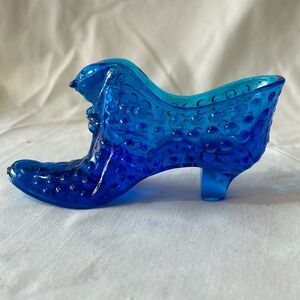 Vintage Fenton Blue Hobnail Cat Slipper
